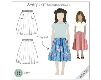 Falda de niña - Patrón PDF, patrón de costura, patrón de costura PDF para niñas, costura para niñas, patrón PDF para niños, patrón PDF para niños