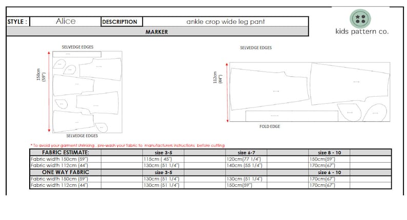 Puede incluir: Un patr&oacute;n de costura para pantalones de pierna ancha con corte de tobillo para ni&ntilde;os. El patr&oacute;n incluye instrucciones para las tallas 3-5, 6-7 y 8-10. El patr&oacute;n es de Kids Pattern Co.