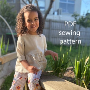 Girls top button back PDF pattern, pdf kids pattern, sewing pattern, girls sewing pattern, children PDF pattern , kids PDF pattern image 2