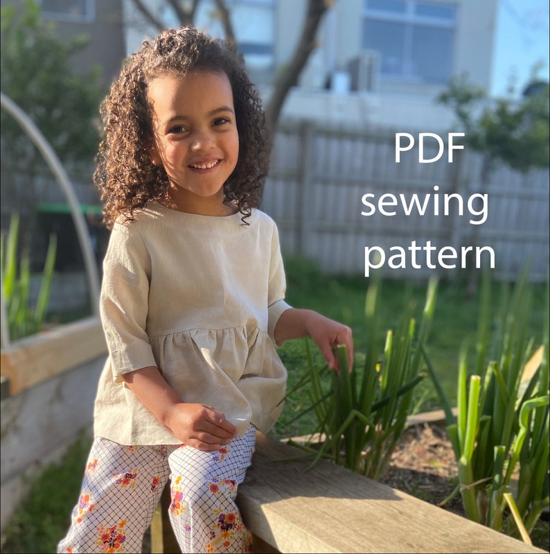 Girls top button back PDF pattern, pdf kids pattern, sewing pattern, girls sewing pattern, children PDF pattern , kids PDF pattern image 2