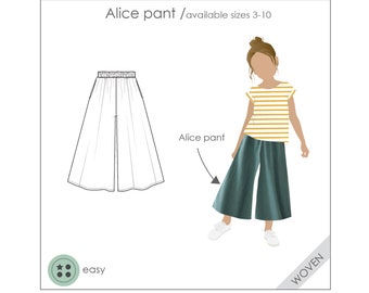 Girls ankle crop wide leg pant PDF pattern, sewing pattern, girls pattern, sew for girls, children PDF pattern , kids PDF pattern