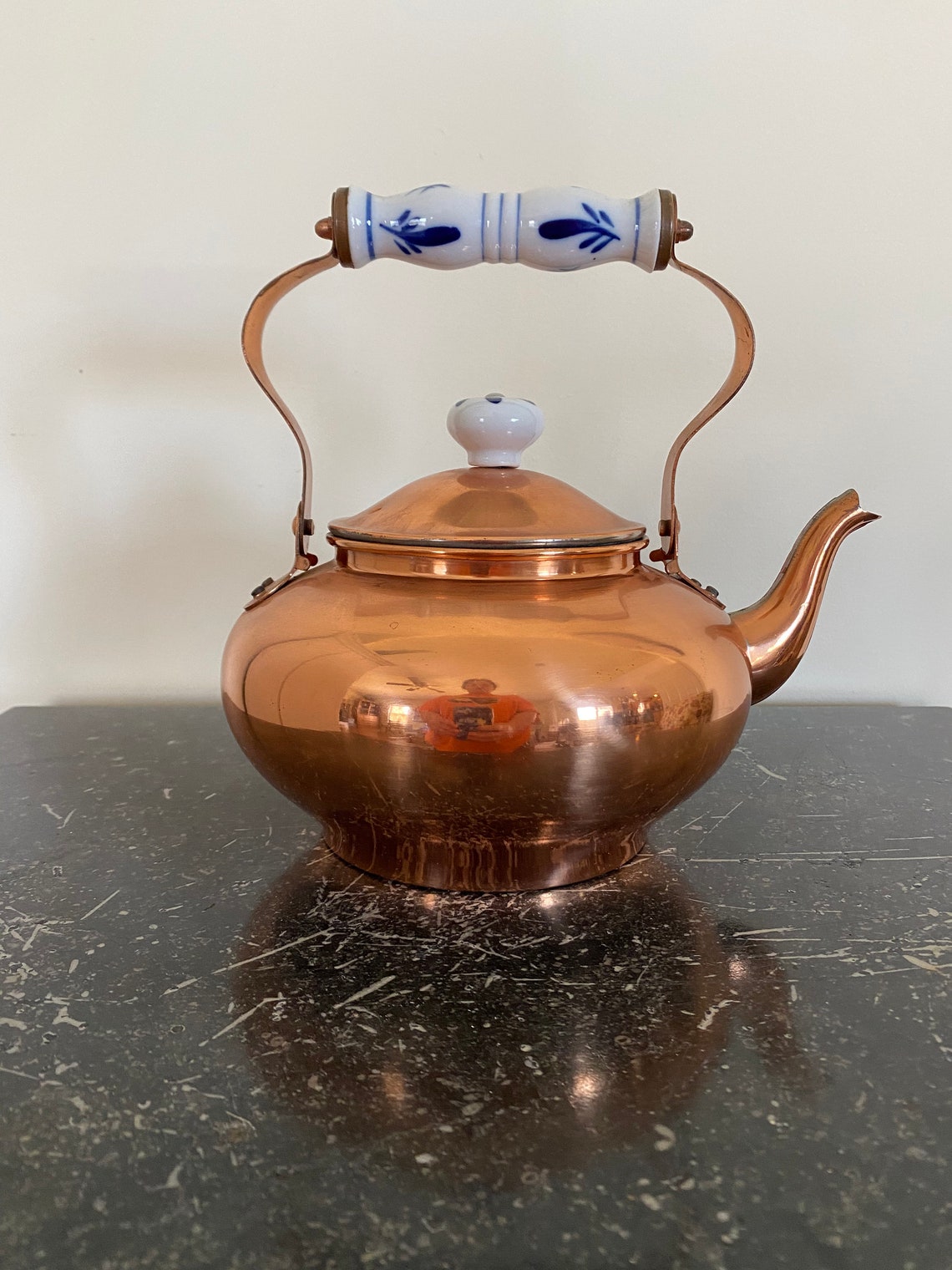 Vintage Copper Tea Kettle with Porcelain Handle Etsy