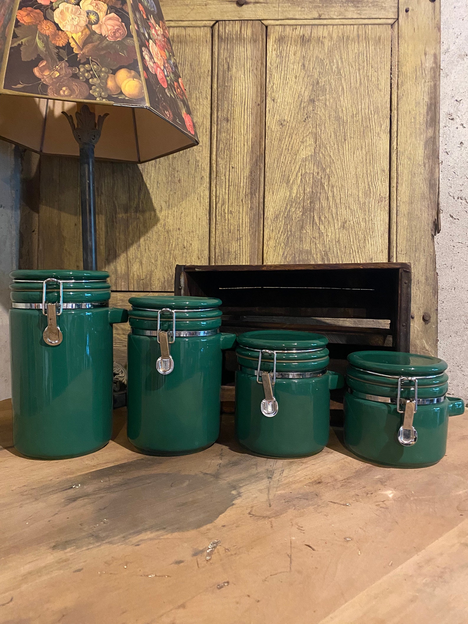 Retro Dark Green Kitchen Canister Set Etsy