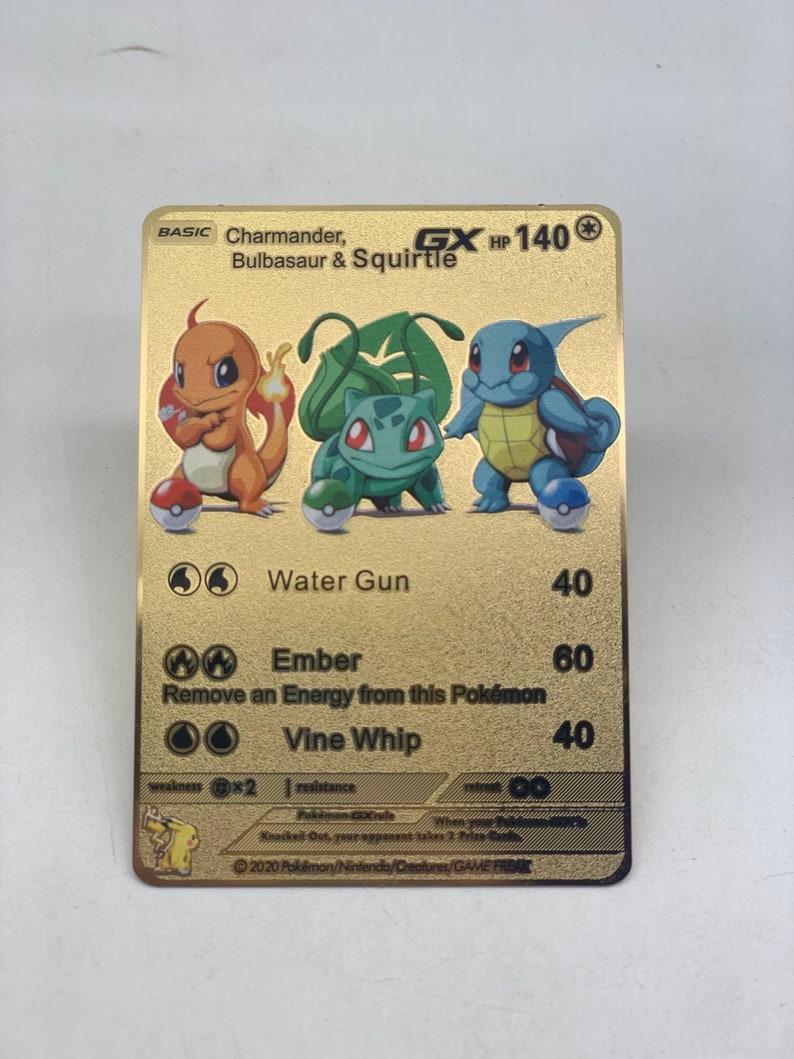 Charmander Bulbasaur Squirtle GX Gold Metal Pokemon Card | Etsy