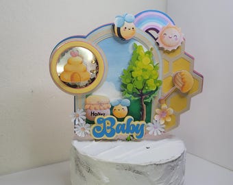 Bee Cake Topper: Handmade Shaker Design for Baby Shower