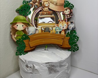 Personalized Safari Animal Cake Topper – 12" Tall