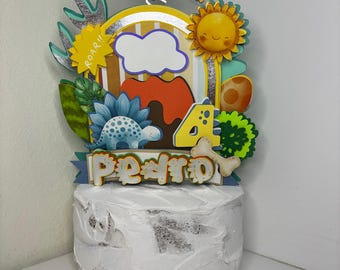 Dinosaur Cake Topper: Personalized Cardstock Birthday Party Decor