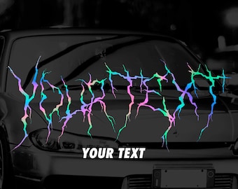 Custom Text Black Metal style Decal! Windshield Visor Banner Stripe - Fits for any car! Yours Phrase lettering . Japanese stylish tuning