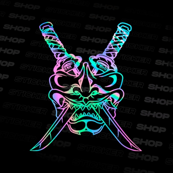 Samurai Katana JDM Oil Slick Sticker Oni Mask - Anime Decal - Japan Car - Window Decal - Bumper - Japanese - Windshield Decal - Endless KDM