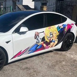 Car Side Wrap Sticker, Itasha Drift Car Decal, JDM Girl Car Wrap, Custom Livery Wrap, Japanese Anime Tyan Sticker, Full Body Sticker for Car