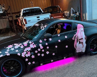 Realistische Sakura-Kirschblüten-Autolackierung – japanische Fahrzeuggrafiken – große Autofolie im Anime-Itasha-Stil, Kawaii-Aufkleber, gestanzt