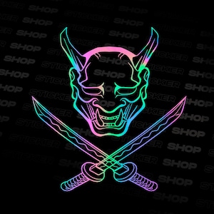 Oni Mask goon Swords JDM Oil Slick Sticker - anime sticker - Japanse auto - raamsticker - bumpersticker Japanse voorruit sticker - eindeloze KDM