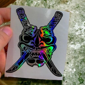 Samurai Katana JDM Oil Slick Sticker Oni Mask - Anime Aufkleber Japan Auto - Fenster Aufkleber - Stoßstange - Japanisch - Fahrzeug Japan Zubehör