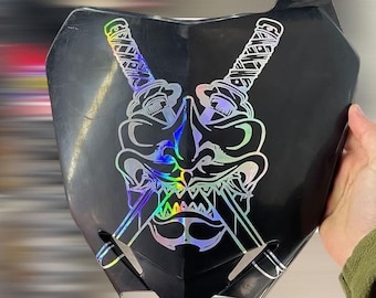 Pegatina de aceite JDM con diseño de katana samurái y máscara de Oni Goon, calcomanía de anime, calcomanía para ventana de automóvil japonesa, parachoques, parabrisas japonés, sin fin