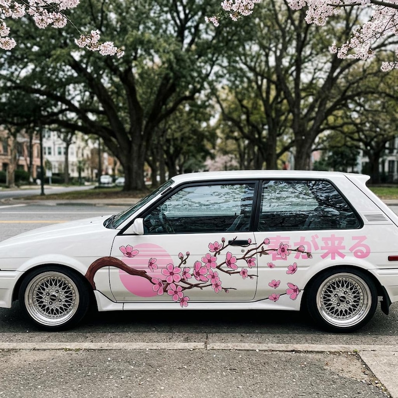 Cherry Blossom Branch and Flowers Car Decals, Sakura Side Graphics ...