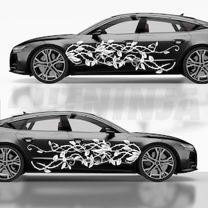 Blommig bildekoration med vinrankor, stor vattentät vinyldekal för JDM-tuningbilar, sidodörrklistermärken och anpassad fordonsfoliering