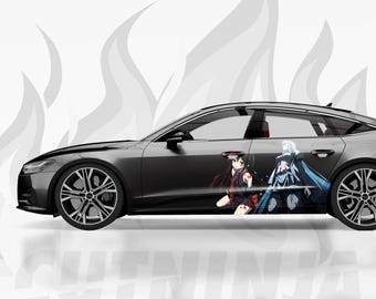 Pegatina para coche de dúo de anime, pegatina de vinilo para panel lateral de coches, gráfico JDM Waifu, decoración impermeable para coche, accesorio kawaii para coche