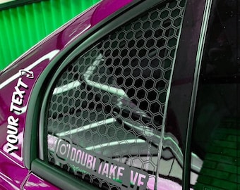 Juego de 2 calcomanías personalizadas de panal para ventanas laterales (para ambos lados). Texto/logotipo personalizado: calcomanía para vehículos, parachoques, camión, JDM.