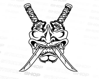 Oni Mask Goon Samurai Katana JDM Oil Slick Pegatina - Calcomanía anime - Coche japonés - Calcomanía de ventana - Parachoques - Calcomanía de parabrisas japonés - Sin fin