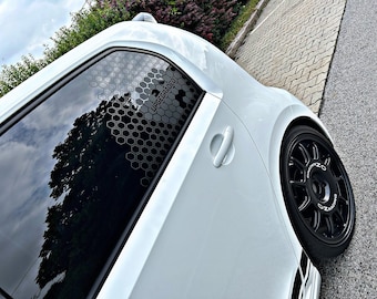 Juego de 2 calcomanías personalizadas con texto/logotipo en forma de panal para ventanillas laterales. Crea la tuya - Bumper JDM Vehicle Stance Social Media