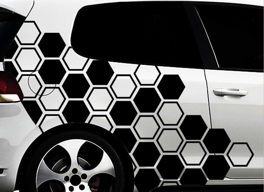 Auto Waben Aufkleber Set Schwarz Glanz Hexagon Honeycomb Folie Dekor  KX078-01 -  Österreich