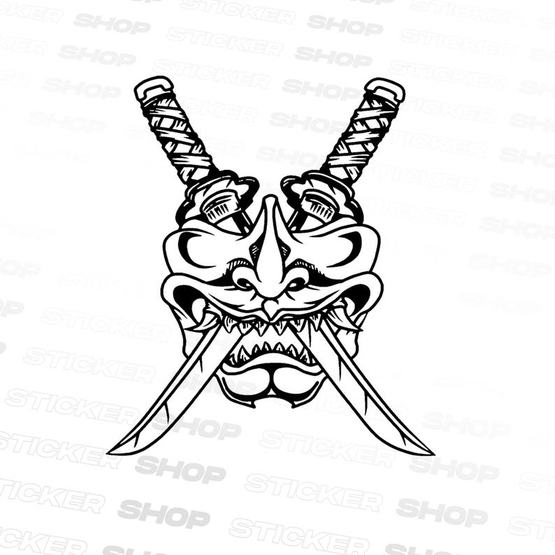 Pegatina de samurái Katana JDM con aceite de Oni Mask - Calcomanía de anime - Coche japonés - Calcomanía para ventana - Parachoques - Japonés - Calcomanía para parabrisas - Endless KDM imagen 2
