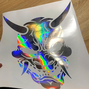 Oni Maske Goon Aufkleber, Japanischer Schädel Aufkleber, Holographische Drift Auto Aufkleber, Auto oder LKW Fenster Vinyl Aufkleber, Hood Oil Slick Color Aufkleber