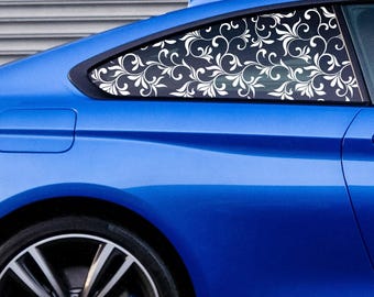 2X Flower Blossom Quarter Window Decals, Car Side Graphics Set for Both Sides,  Custom Vinyl Wrap, Car Lover Gift, Window Sticker Decor