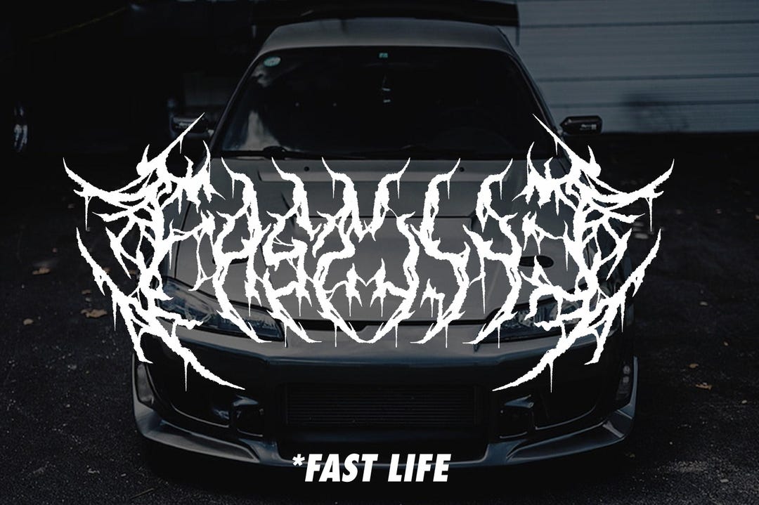 Tuning In Lettering Fast Life Dark Metal Style Decal Custom Text - Scary Lettering ...