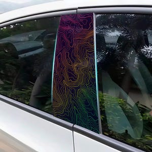 Topographic Pillar Car Sticker, B-Pillar Vinyl Wrap, Custom Door Trim Decal, Rainbow Line Car Styling, Graphic Accent Wrap for Vehicle