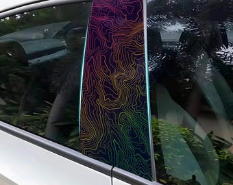 Adhesivo topográfico para pilar de coche, vinilo para pilar B, adhesivo personalizado para molduras de puerta, diseño de línea arcoíris, diseño gráfico para vehículo