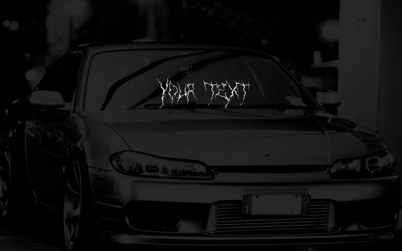 Tuning In Lettering Custom Text Black Metal Style Decal! Windshield Visor Banner Stripe ...
