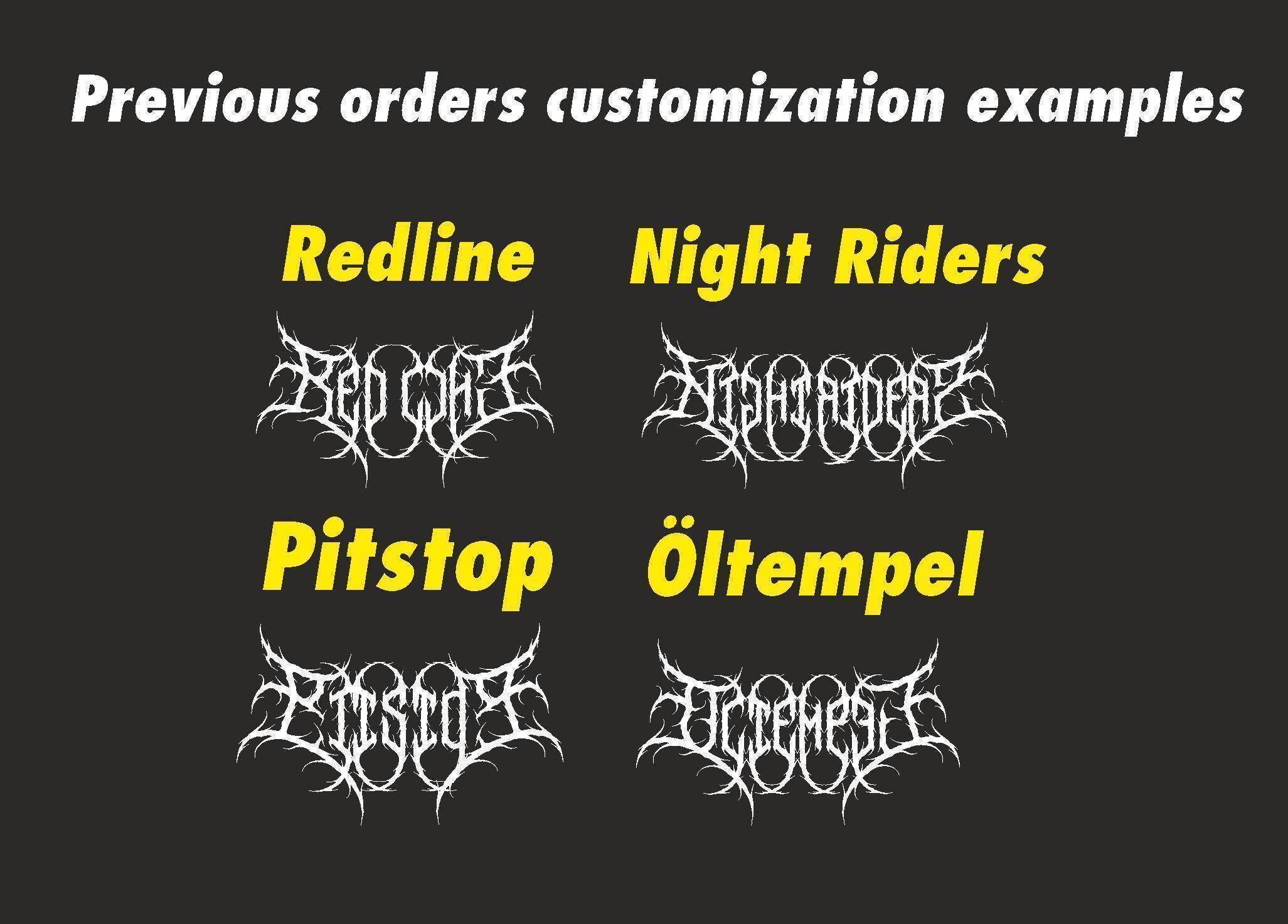 Tuning In Lettering Your Text Death Metal Style Decal! Windshield Visor Banner Stripe ...