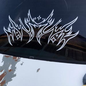 Tribal Windshield Sticker for Car, White Vinyl Flame Decal with Star Details, Personalized Auto Accessory for Car Lovers