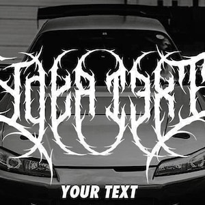 Aangepaste tekst sticker in Death Metal-stijl! Voorruit vizier banner streep: past op elke auto! Yours Phrase-belettering. Japanse stijlvolle stemming