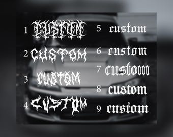 Custom text sticker windshield decal - ANY text / phrase - Car Edgy metal style