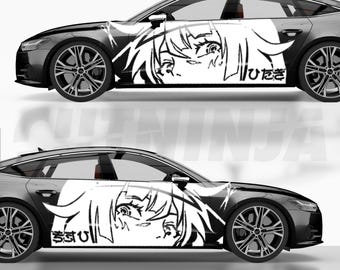 Anime Girl Car Side Decal, Kawaii JDM Vinyl Sticker for Windows or Doors, Japanese Style Anime Car Graphic