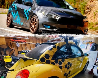 Hexagon / Honeycomb Decals - Fits for ANY car - ANY Color - custom car livery / side graphics - hex car wrap - Japanese itasha decal - GIFT