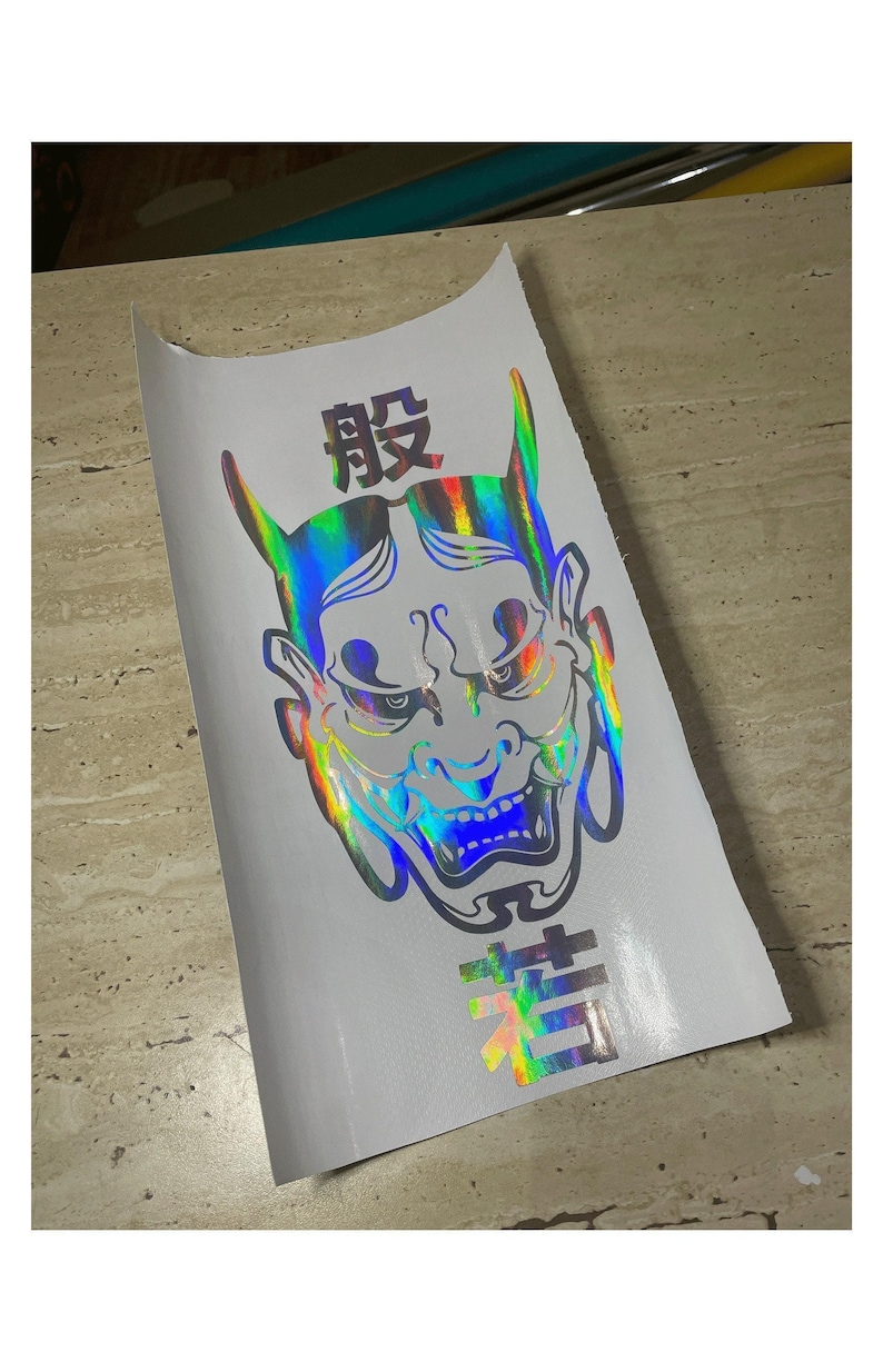 Oni Mask Goon Decal Sticker Japanese skull - for your car or truck window, hood etc - oil slick color vinyl material image 2