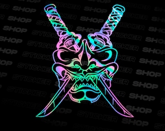 Pegatina de samurái Katana JDM con aceite de Oni Mask - Calcomanía de anime - Coche japonés - Calcomanía para ventana - Parachoques - Japonés - Calcomanía para parabrisas - Endless KDM