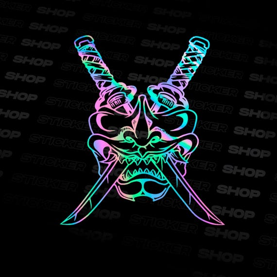 Samurai Katana JDM Oil Slick Sticker Oni Mask - Anime Decal - Japan Car - Window Decal - Bumper - Japanese - Windshield Decal - Endless KDM