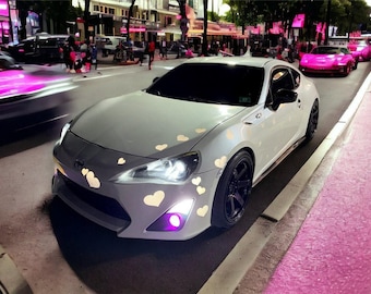 Reflective Hearts Livery Custom Car Side Sticker Wrap | Oil Slick Graphics | Pink Decal Anime Tyan Waifu JDM Accessories Girl's Car Gift