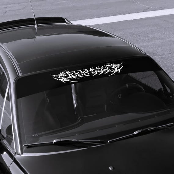 Custom Death Metal Windshield Banner, Gothic Horror Vinyl Decal