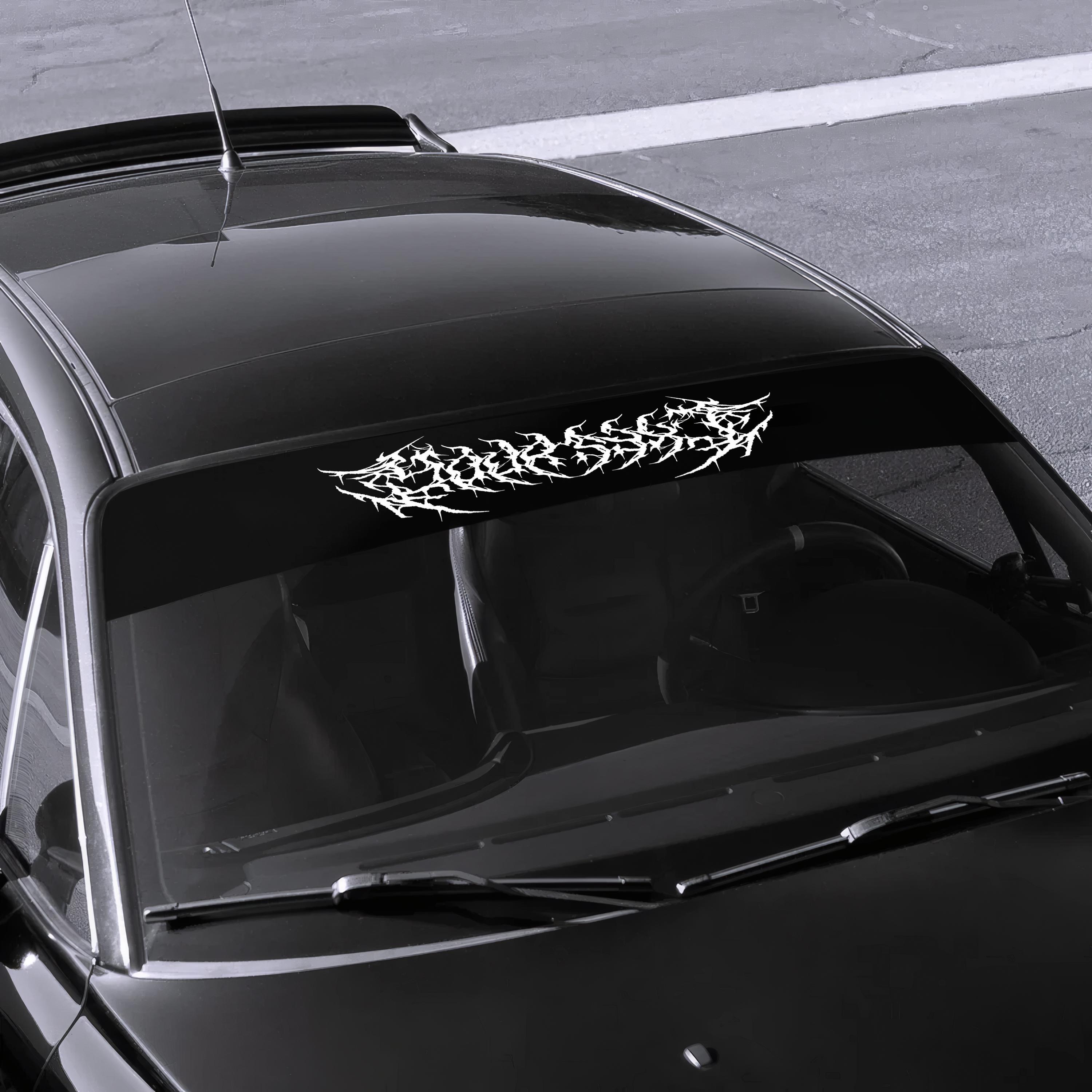 Custom Death Metal Windshield Banner, Gothic Horror Vinyl Decal