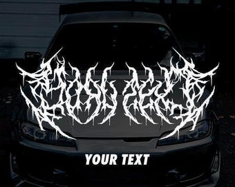 Custom Text Dark metal style decal - scary lettering windshield banner - death metal tuning