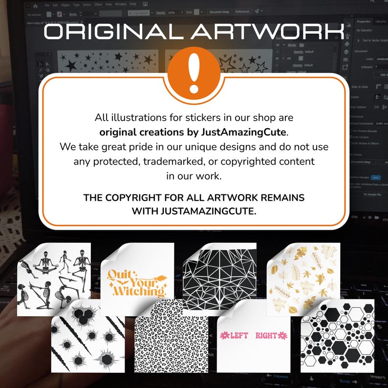 The image is a collage of various stickers with different designs, including geometric shapes, abstract patterns, and other artistic elements.