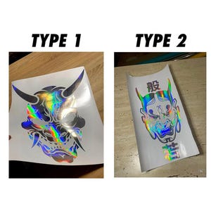 Oni Maske Goon Aufkleber, Japanischer Schädel Aufkleber, Auto oder LKW Fenster Aufkleber, Haubenaufkleber, Oil Slick Farbe Vinyl Aufkleber, Custom JDM Decor