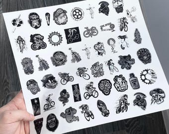 Bicycle Black and White stickers / decals set - stickerbombing / mountain bike Helmet / MTB Downhill biker / Cyclist / bottle stickers