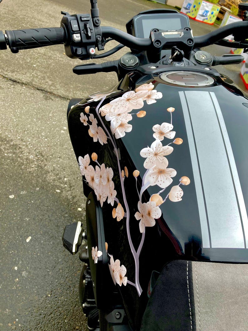 Moto Sakura Decals Wrap Cherry Blossom Sakura - Biker Gear Stickers - Gift for Moto Lovers - ANY COLOR - tank decal