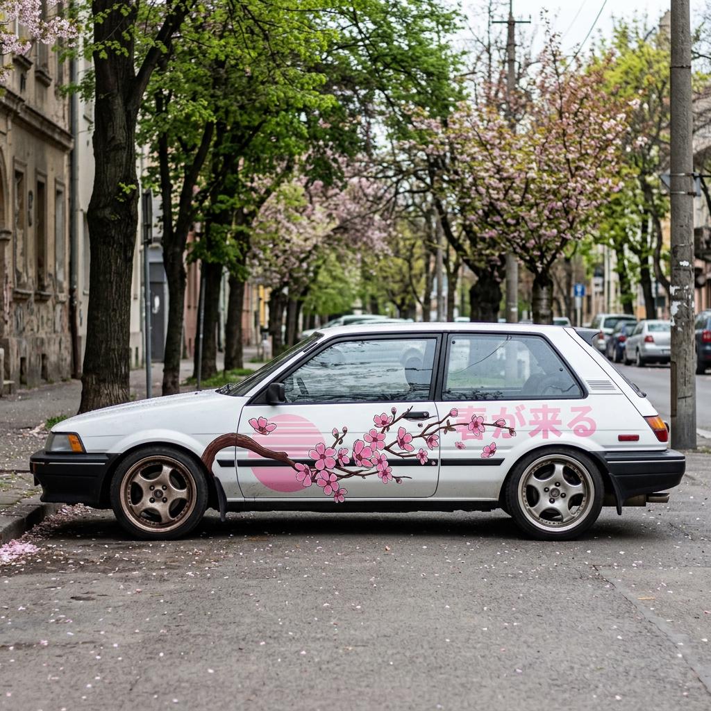 Cherry Blossom Branch and Flowers Car Decals, Sakura Side Graphics ...